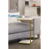 Modern Tasarım İki Katlı Tekerlekli Gold Servis Sehpası  Koltuk Yan C Sehpa Zigon Sehpa Beyaz