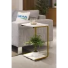 Modern Tasarım İki Katlı Tekerlekli Gold Servis Sehpası  Koltuk Yan C Sehpa Zigon Sehpa Beyaz