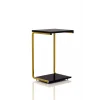Modern Tasarım İki Katlı Tekerlekli Gold Servis Sehpası Koltuk Yan C Sehpa Zigon Sehpa Siyah