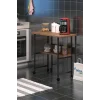 Raflı Frenli Tekerlekli Ofis Ders Laptop Çalışma Masası Metal Ayaklı Mutfak Tekerli Masa KAHVERENGİ