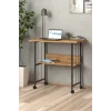 Raflı Frenli Tekerlekli Ofis Ders Laptop Çalışma Masası Metal Ayaklı Mutfak Tekerli Masa KAHVERENGİ