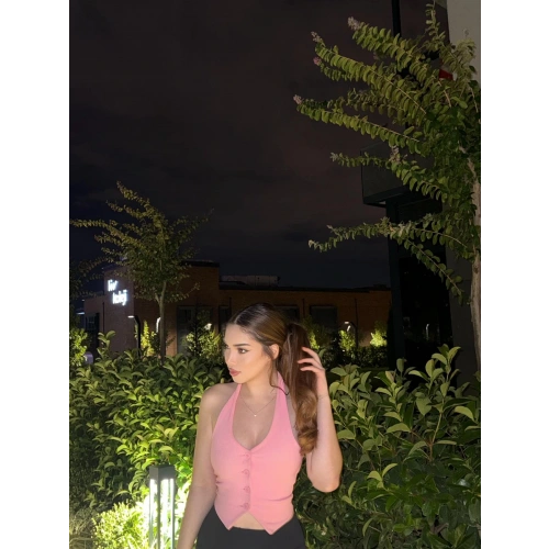 Boyundan Geçmeli Pembe Yelek