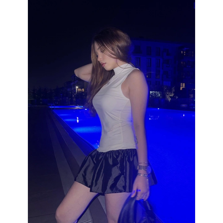 Beyaz Balon Etek Elbise