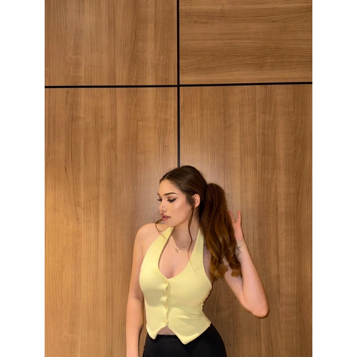 Boyundan Geçmeli Sarı Yelek