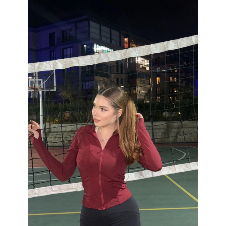 Fermuarlı Oysho Bordo Bluz