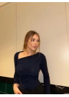 Dropeli V Yaka Uzun Kol Lacivert Bluz
