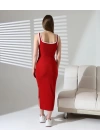 kırmızı yırtmaçlı uzun elbise