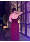 Straplez Kırmızı Uzun Elbise