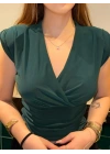 Vatkalı Koyu Yeşil Bluz