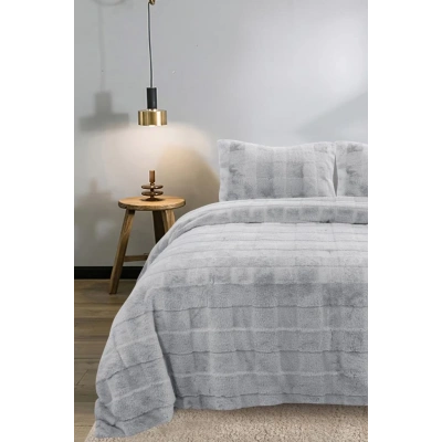 İPEKÇE TAVŞANTÜYÜ SOFT GRİ ÇİFT KŞ. YATAK ÖRTÜSÜ