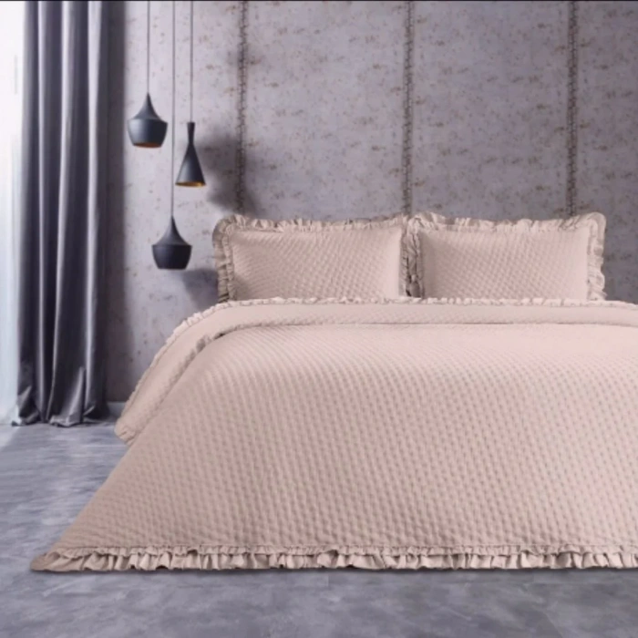 İPEKÇE FIRFIRLI NATURAL YATAK ÖRTÜSÜ BEJ 240*260