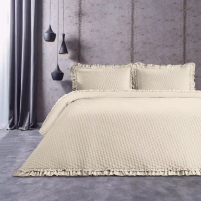 İPEKÇE FIRFIRLI NATURAL YATAK ÖRTÜSÜ KREM 240*260