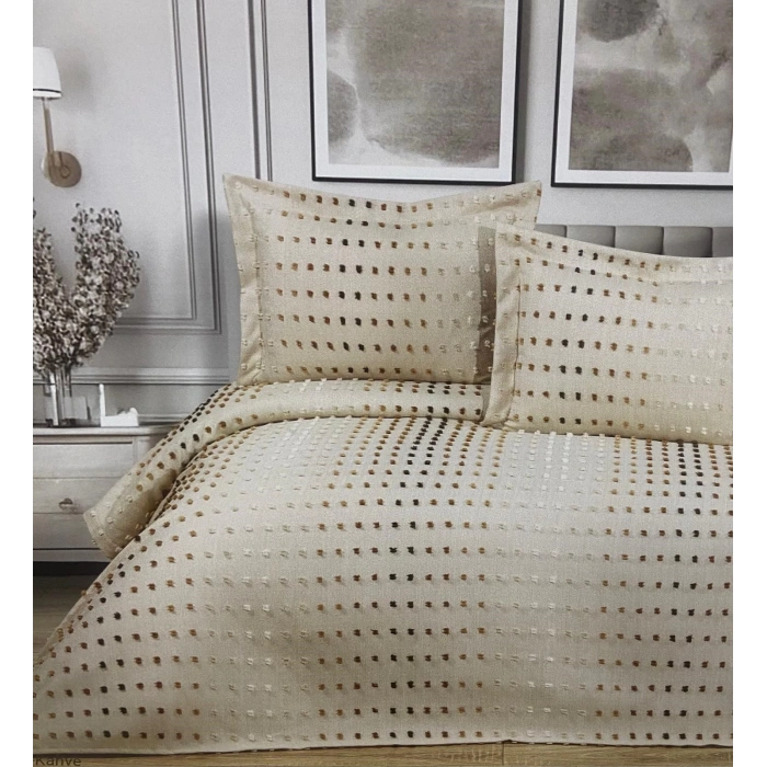 İPEKÇE NOPE JAKARLI YATAK ÖRTÜSÜ KREM+GRİ 250*260