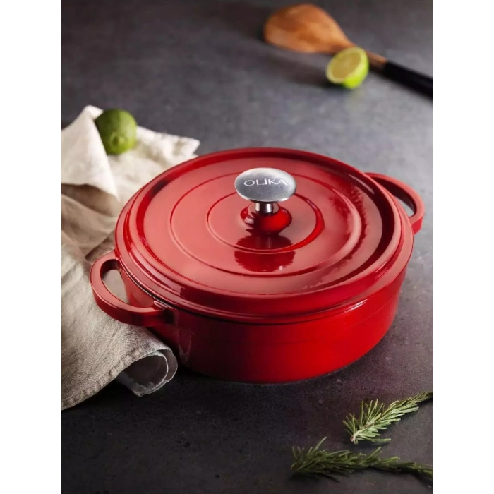 OLİKA DEMİR DÖKÜM 28CM KIRMIZI KISA TENCERE