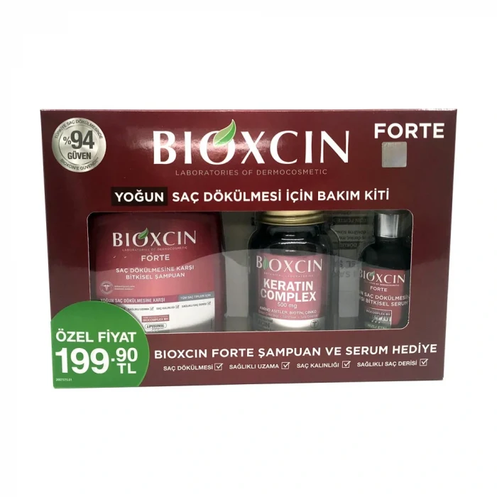 Bioxcin Forte Saç Bakım Kiti Yoğun Saç Dökülmesi İçin (300 ml Şampuan  50 ml Serum  Keratin Complex 60 Tablet)
