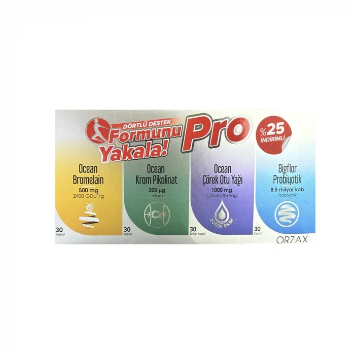 Ocean Formunu Yakala 4lü Set 30 Kapsül - Bromelain + Krom Pikolinat + Çörek Otu Yağı + Bigflor Probiyotik