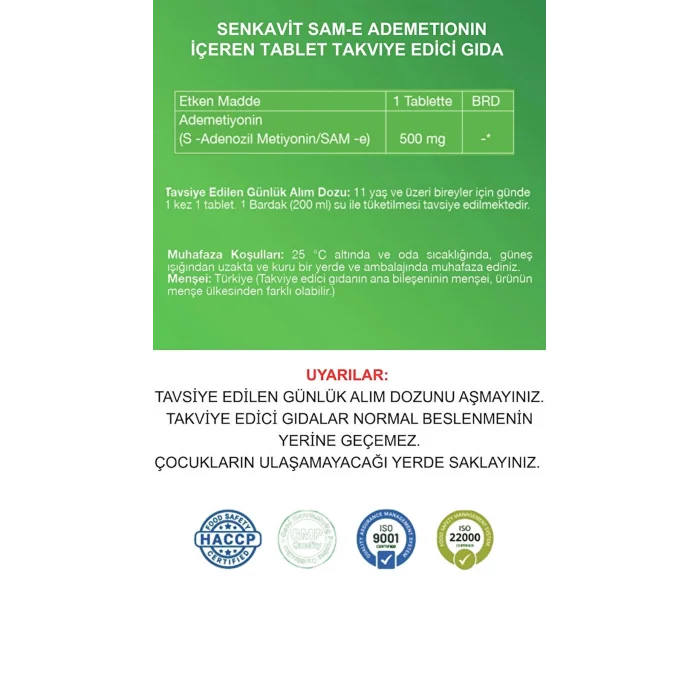 Senkavit S-adenozil Metiyonin Sam-e 60 Tablet