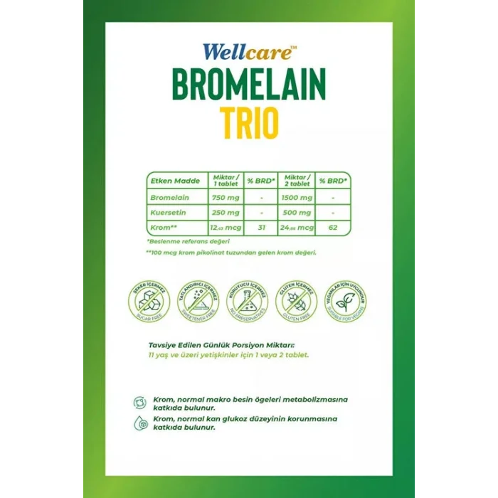 Wellcare Bromelain Trıo 60 Tablet