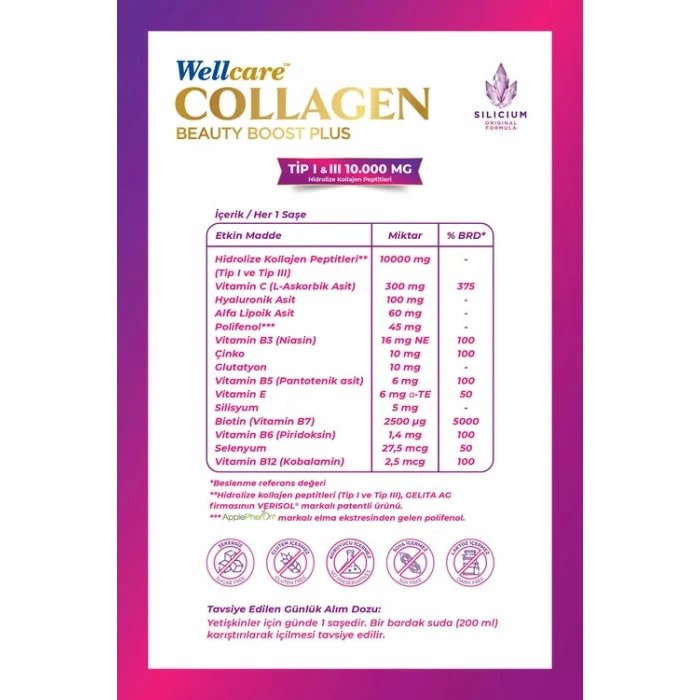 Wellcare Collagen Beauty Boost Plus 10.000 mg Karpuz Aromalı 30 Saşe