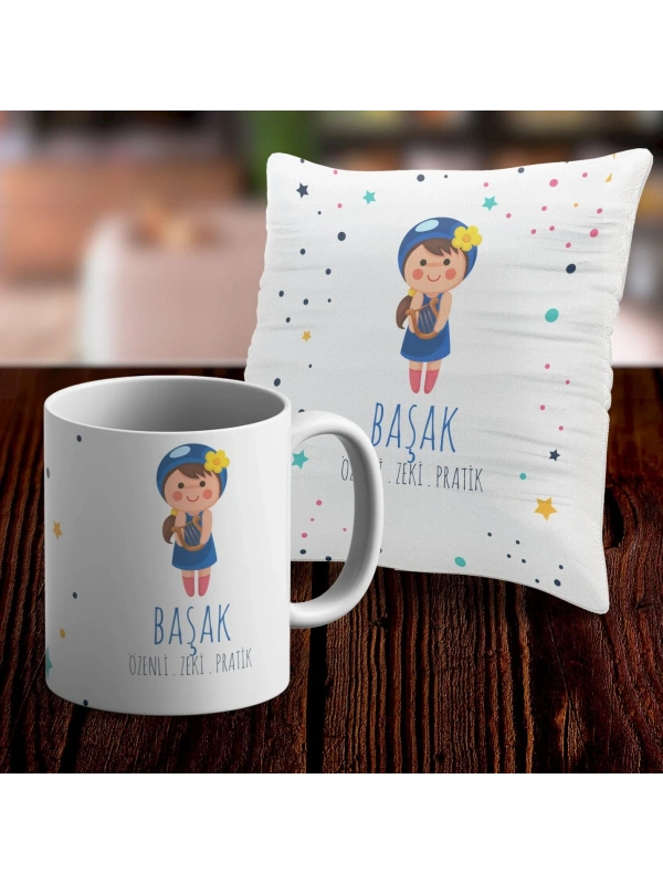 Başak Tasarımlı Sevimli Kupa ve Yastık Kılıfı Seti