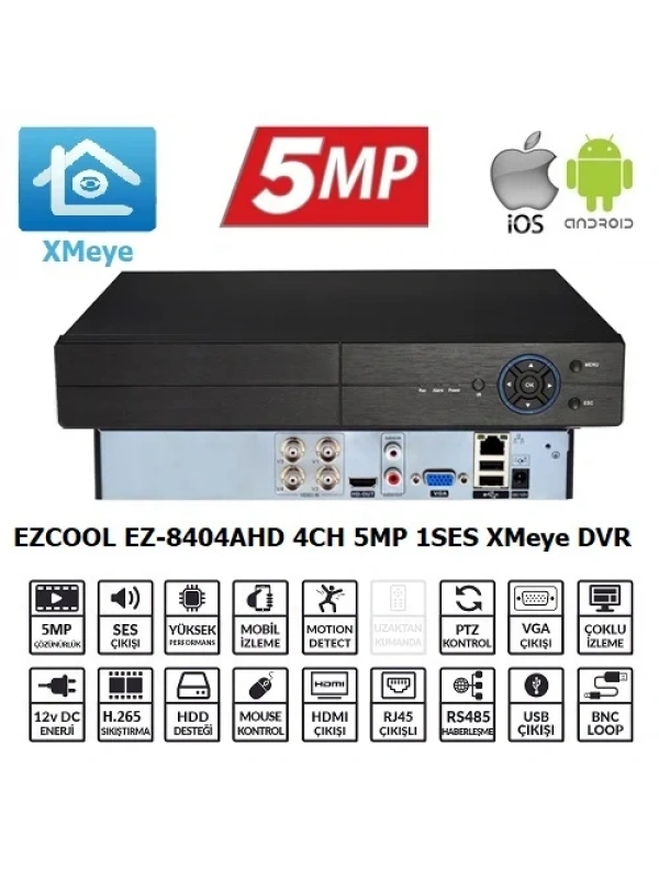 EZCOOL EZ-8404AHD 4KANAL 5MP 1SES 1HDD XMEYE XVR