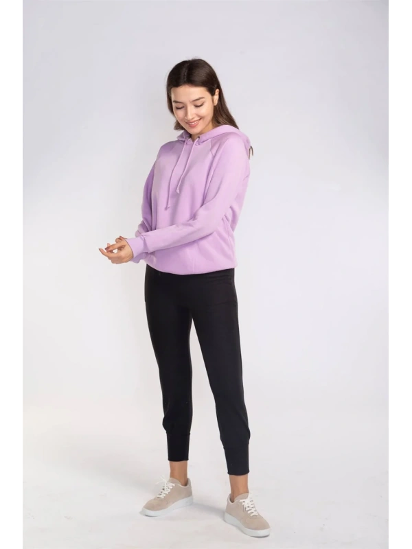 Kapüşonlu Şardonlu Sweatshirt-LİLA