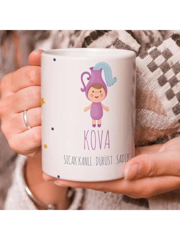 Kova Burcu Özel Sevimli Beyaz Kupa Bardak