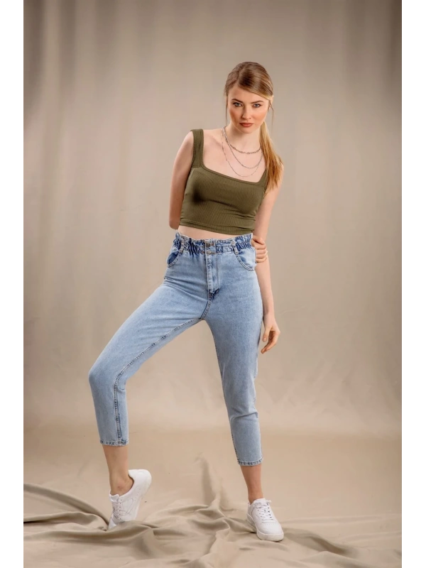 Lastik Detaylı Slim Fit Jeans - MAVİ