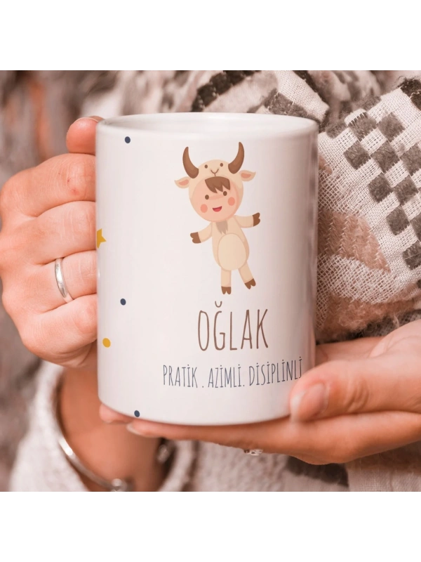 Oğlak Burcu Özel Sevimli Beyaz Kupa Bardak