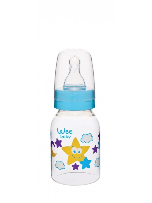 Wee Baby Silikon Uçlu Desenli PP Biberon 125 cc - Mavi