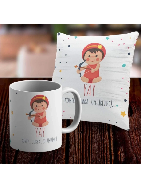 Yay Tasarımlı Sevimli Kupa ve Yastık Kılıfı Seti