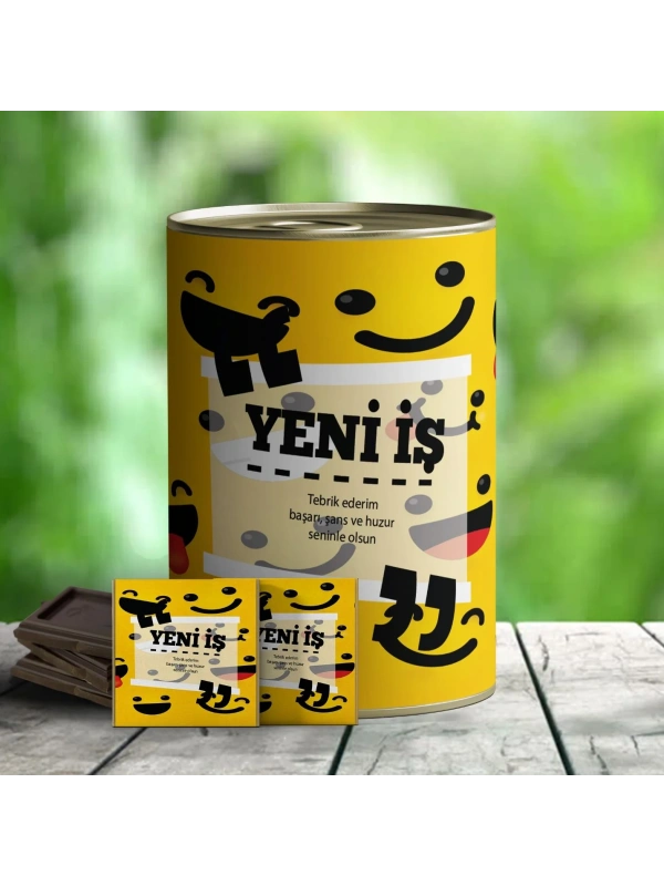 Yeni İş Tebrik Temalı Hediye Çikolata Konservesi