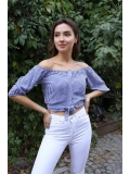 Belden Bağlamalı Bluz - MAVİ