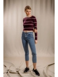 Çizgili Crop Triko - BORDO