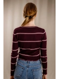 Çizgili Crop Triko - BORDO