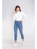 Düğme Detaylı Kesik Paça Slim Fit Jean-MAVİ