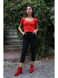 Geniş Yaka Triko Bluz - KIRMIZI