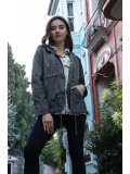 Kapüşonlu Kordonlu Yağmurluk - HAKİ