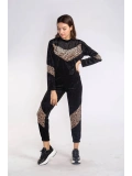 Leopar Desenli Kadife Takım-SİYAH