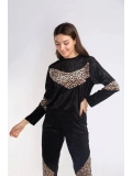 Leopar Desenli Kadife Takım-SİYAH