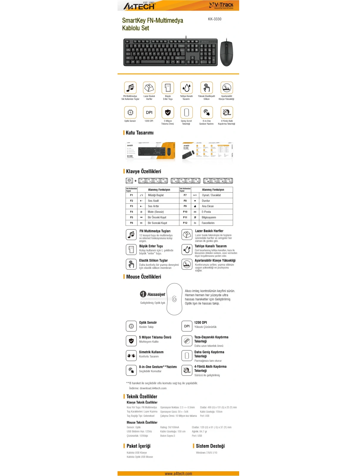 A4 TECH KK-3330 Q USB FN-MM KLV+ OPTİK MOUSE SET
