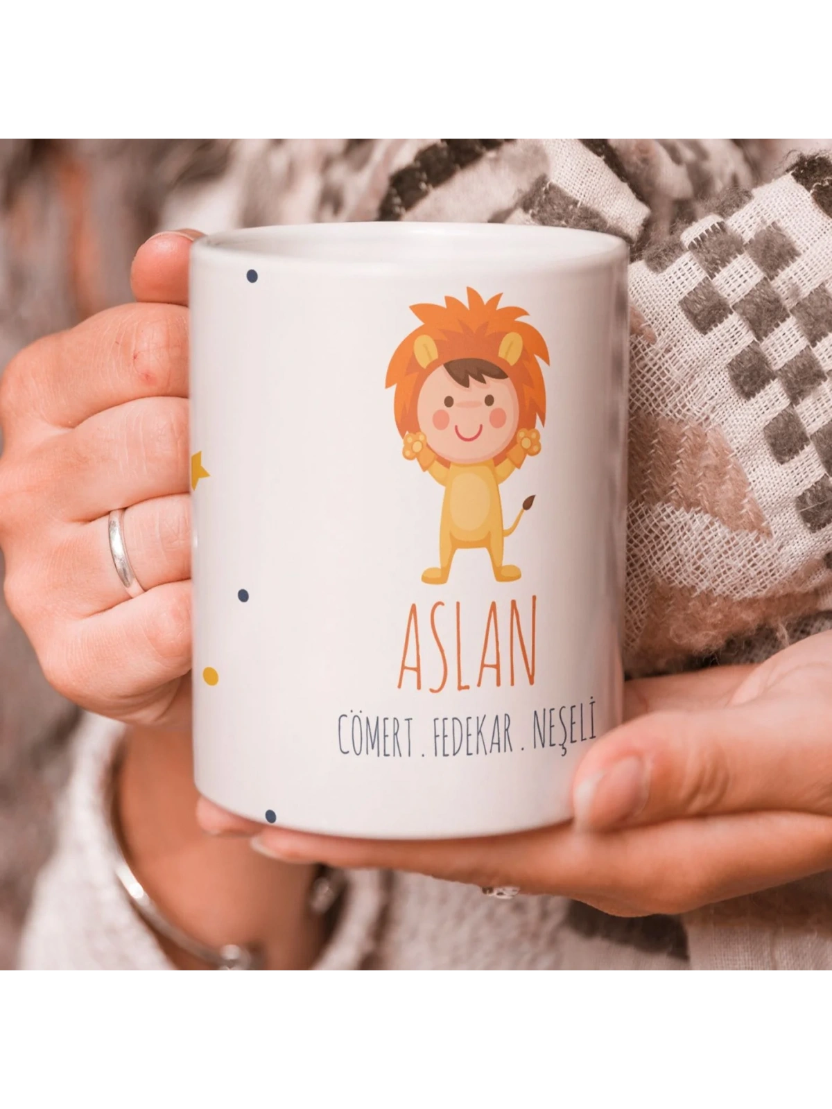 Aslan Burcu Özel Sevimli Beyaz Kupa Bardak