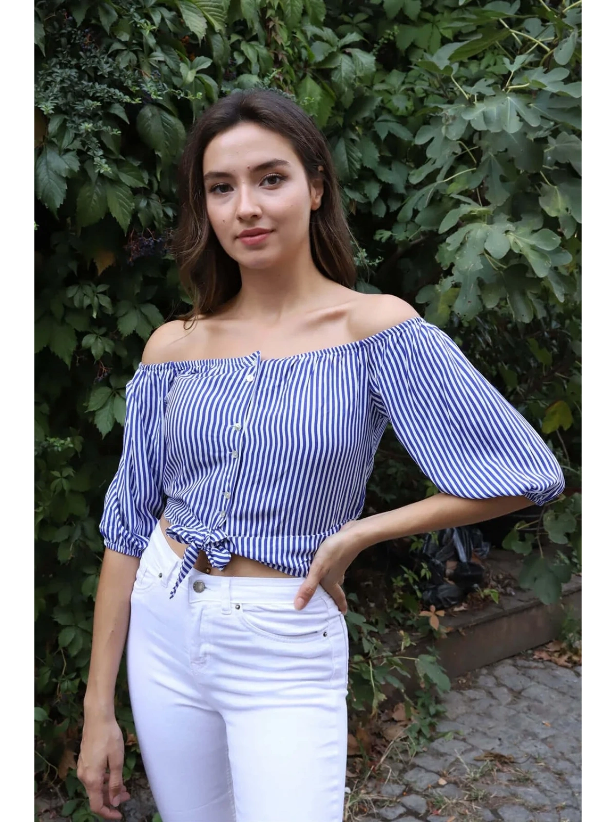 Belden Bağlamalı Bluz - MAVİ