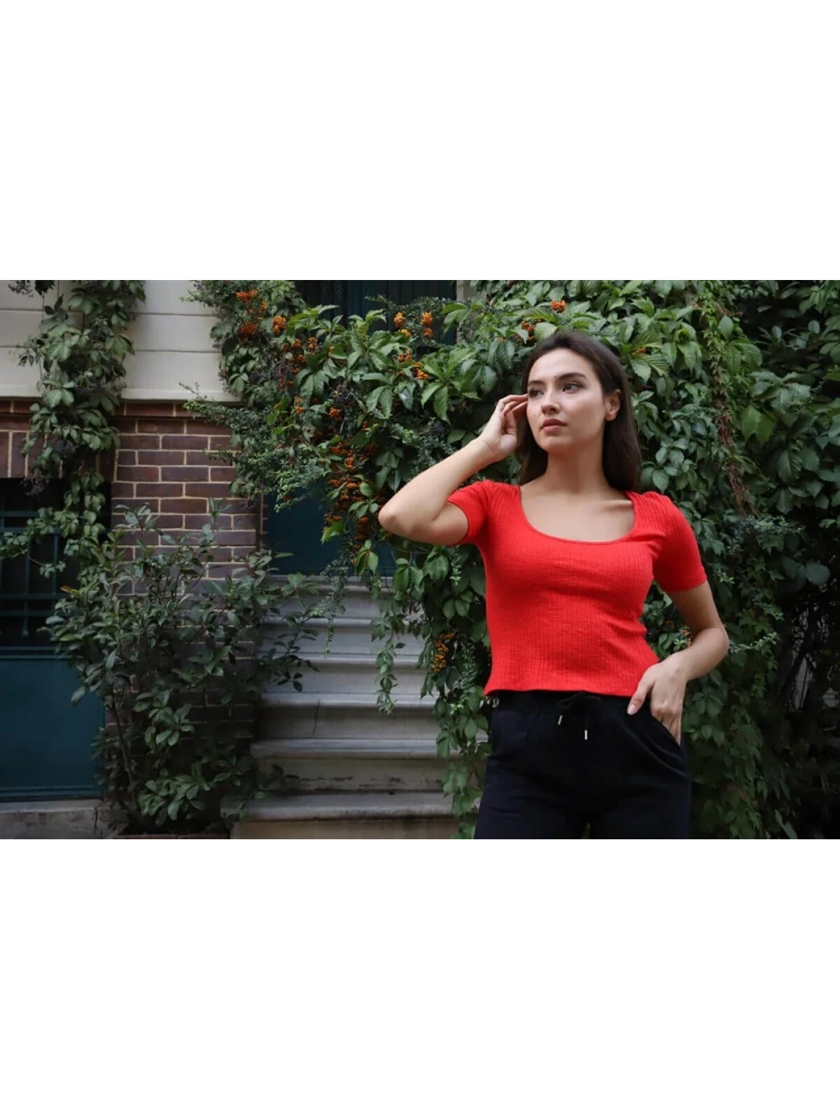 Geniş Yaka Triko Bluz - KIRMIZI