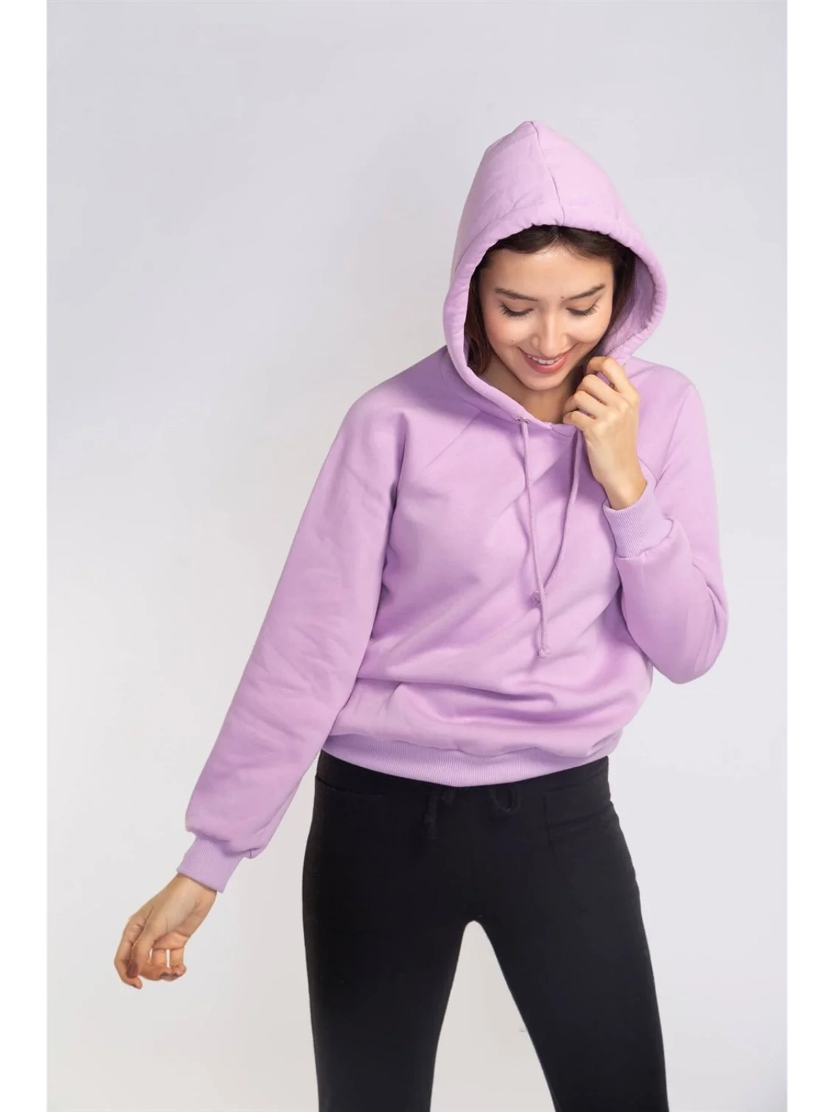 Kapüşonlu Şardonlu Sweatshirt-LİLA