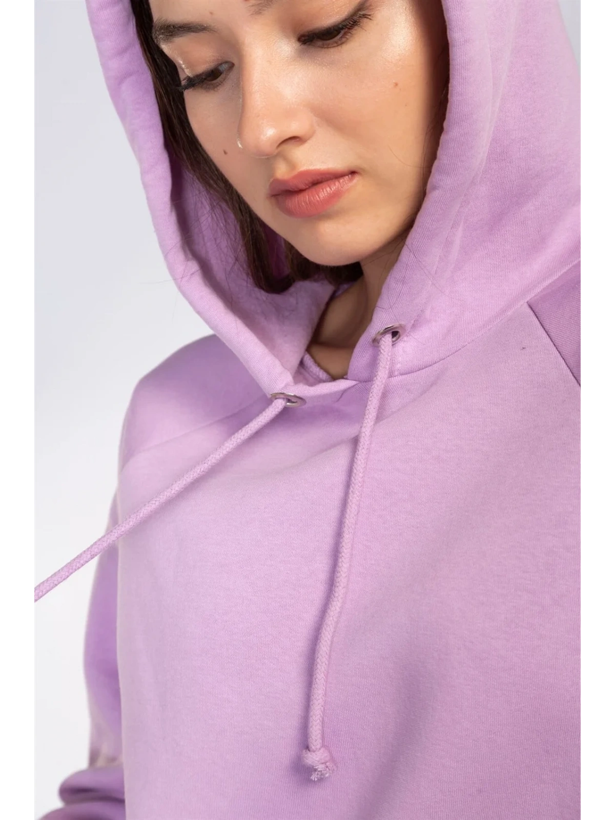 Kapüşonlu Şardonlu Sweatshirt-LİLA