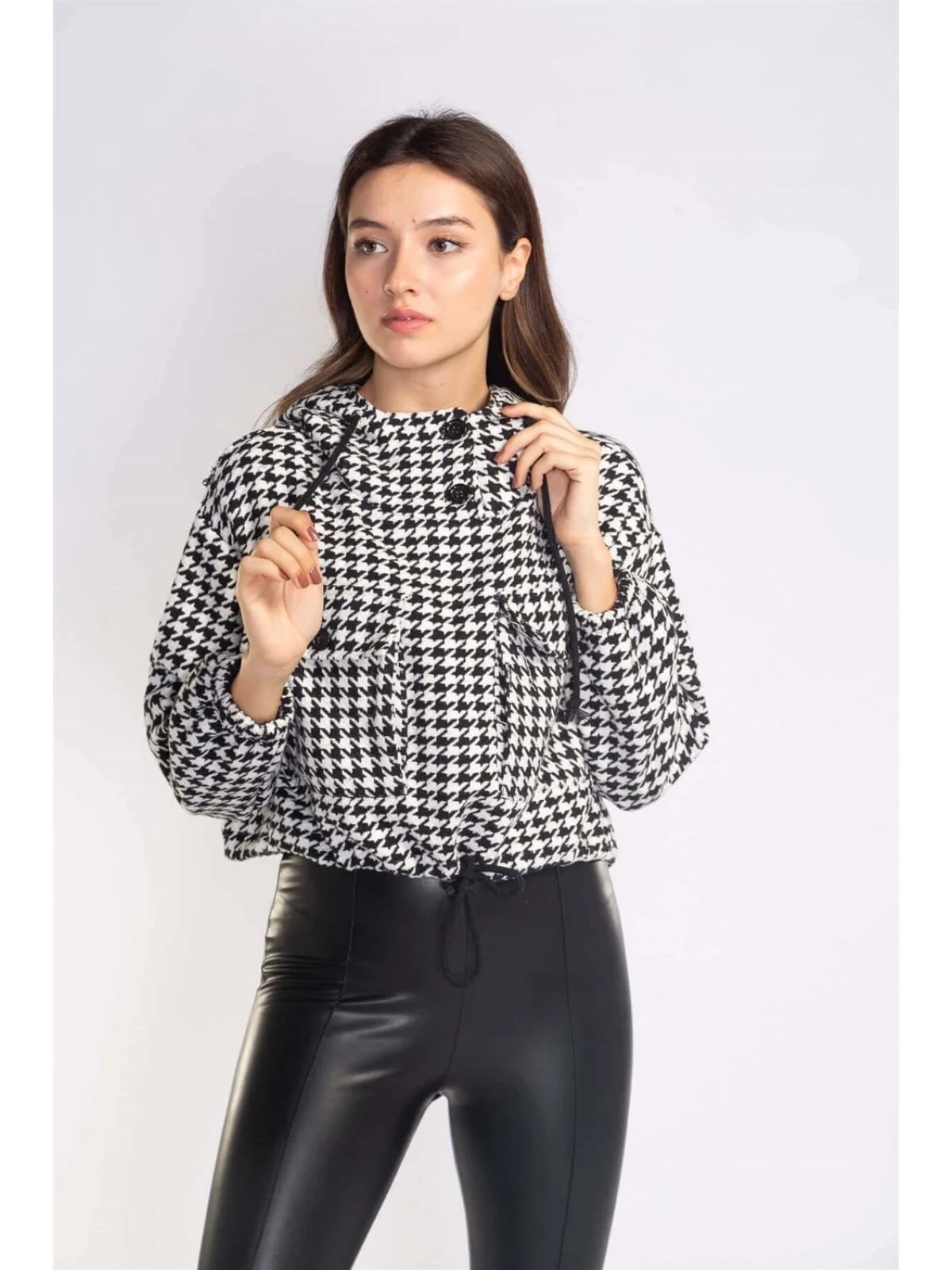 Kazayağı Desenli Kapüşonlu Sweatshirt-DESENLİ