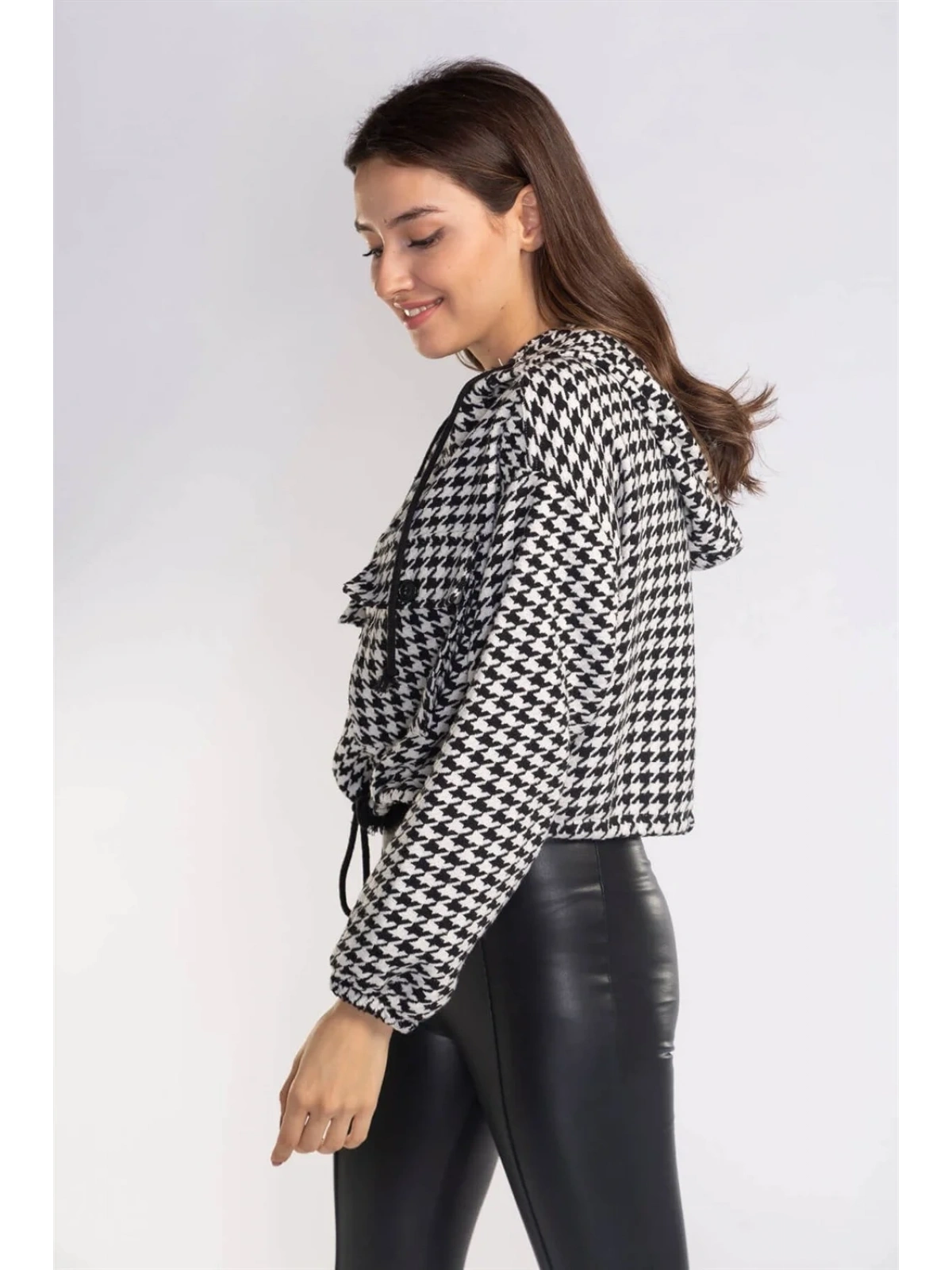 Kazayağı Desenli Kapüşonlu Sweatshirt-DESENLİ