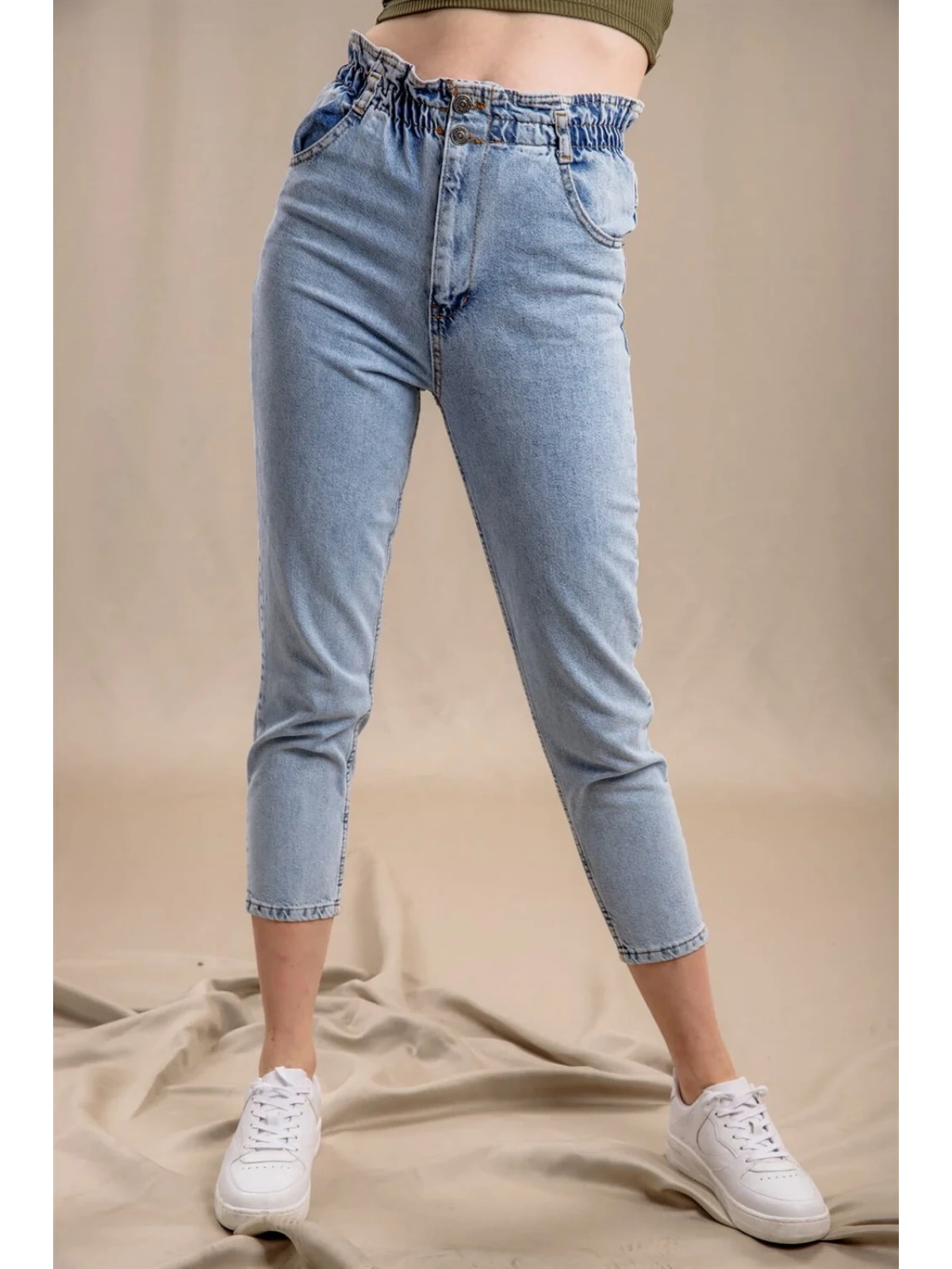 Lastik Detaylı Slim Fit Jeans - MAVİ