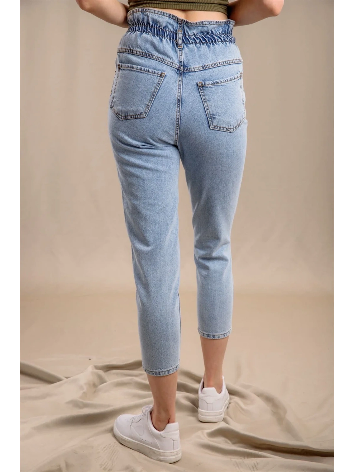 Lastik Detaylı Slim Fit Jeans - MAVİ